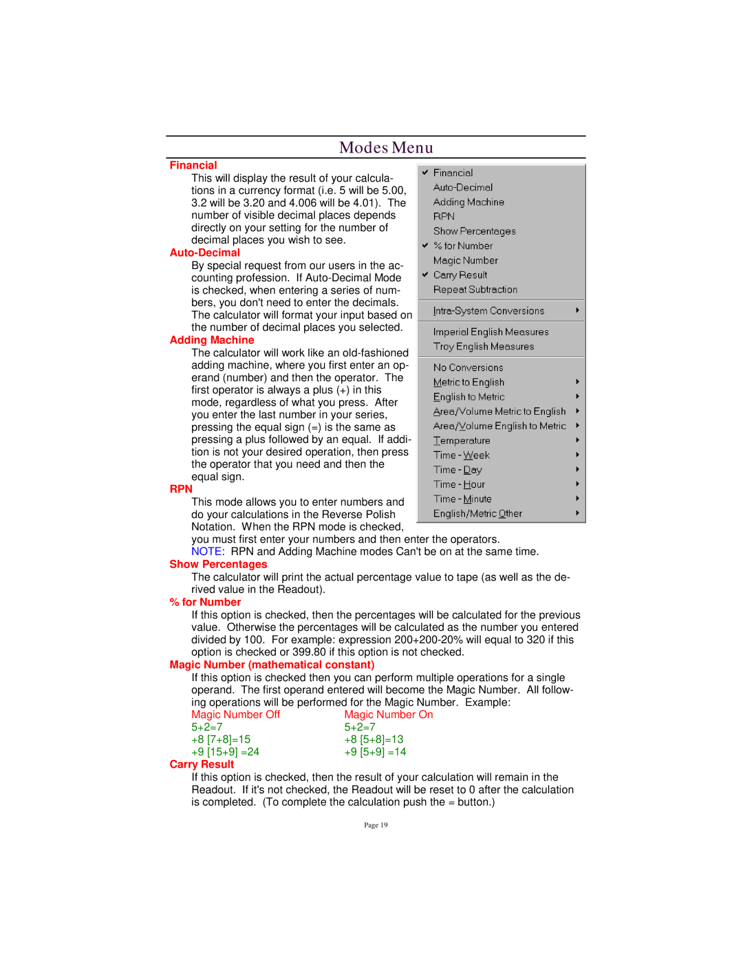 Tangent 2.2 manual Modes Menu 