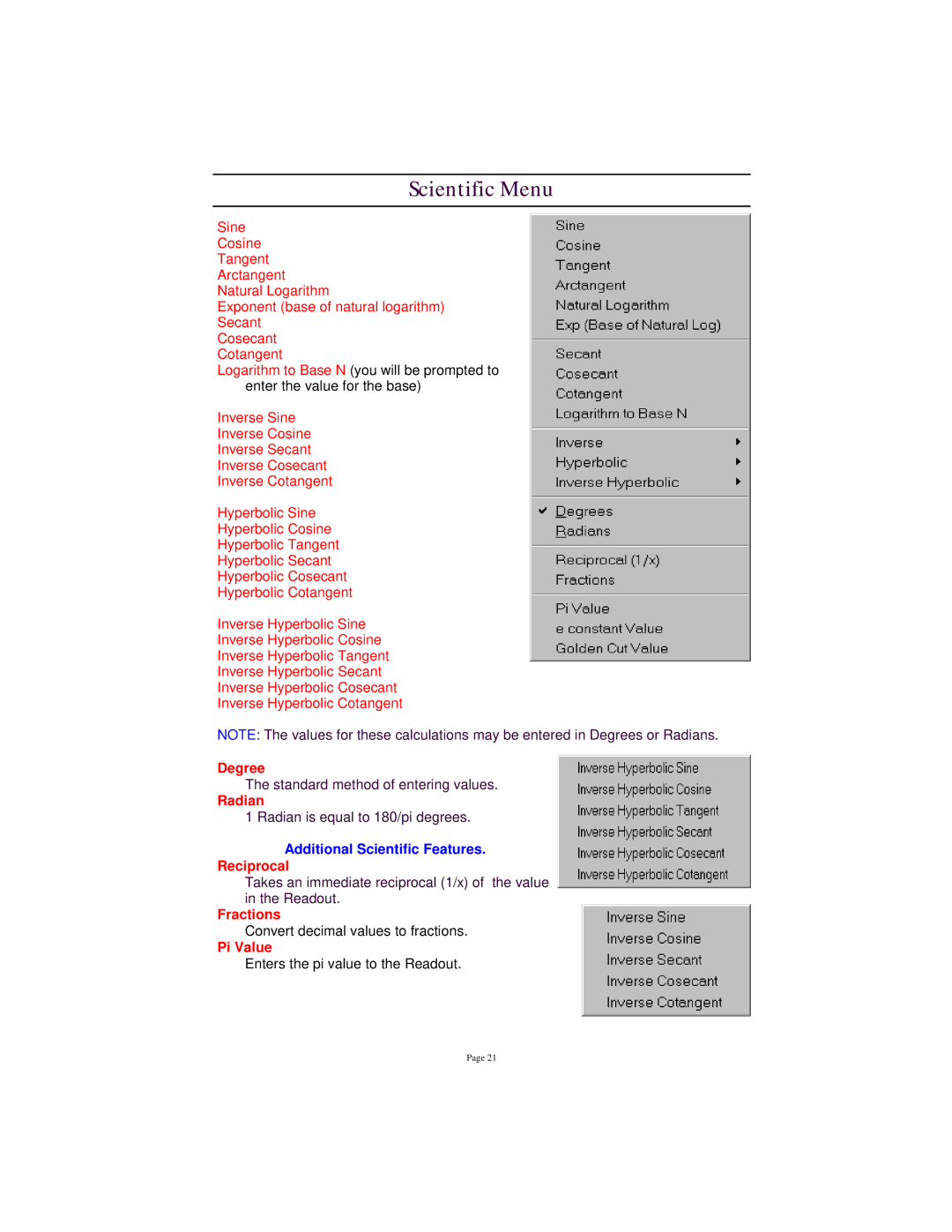 Tangent 2.2 manual Scientific Menu 