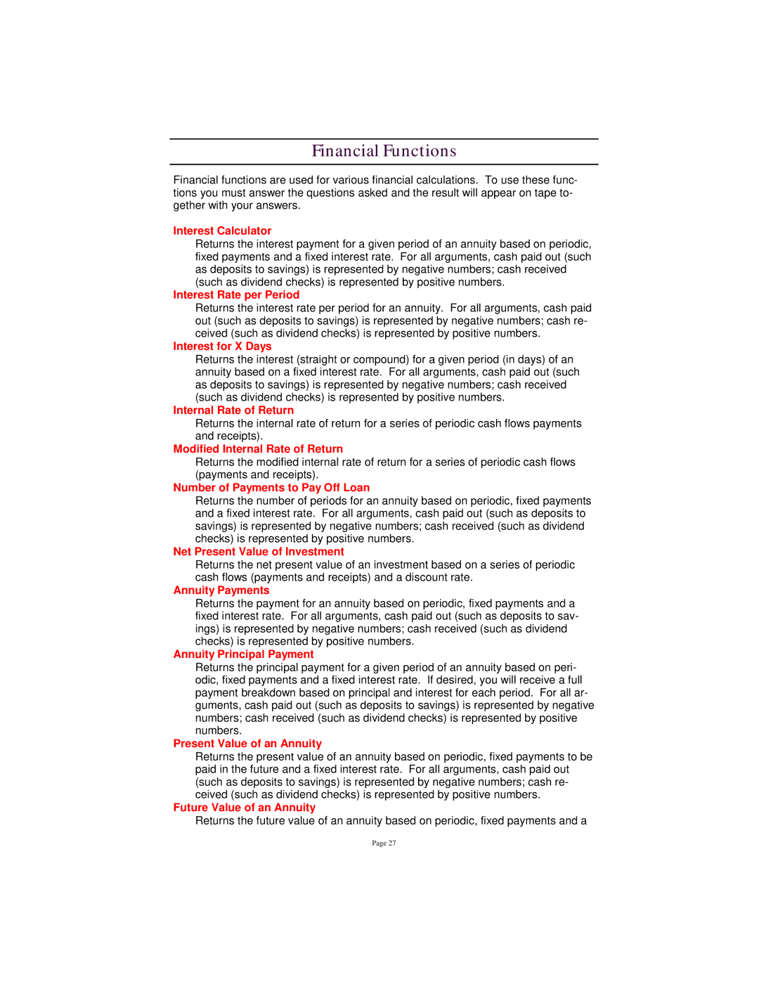 Tangent 2.2 manual Financial Functions, Interest Calculator, Modified Internal Rate of Return 