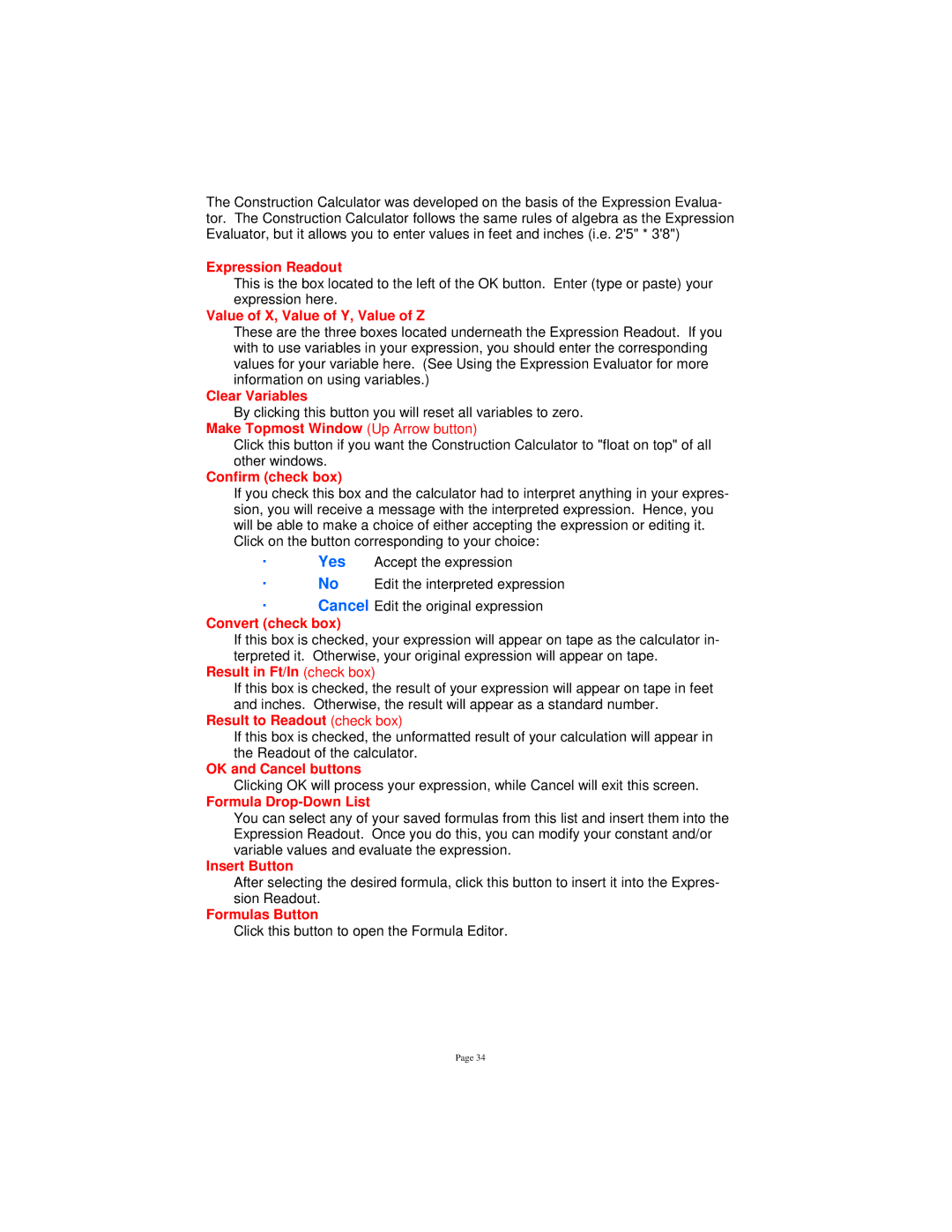 Tangent 2.2 Expression Readout, Value of X, Value of Y, Value of Z, Clear Variables, Confirm check box, Convert check box 