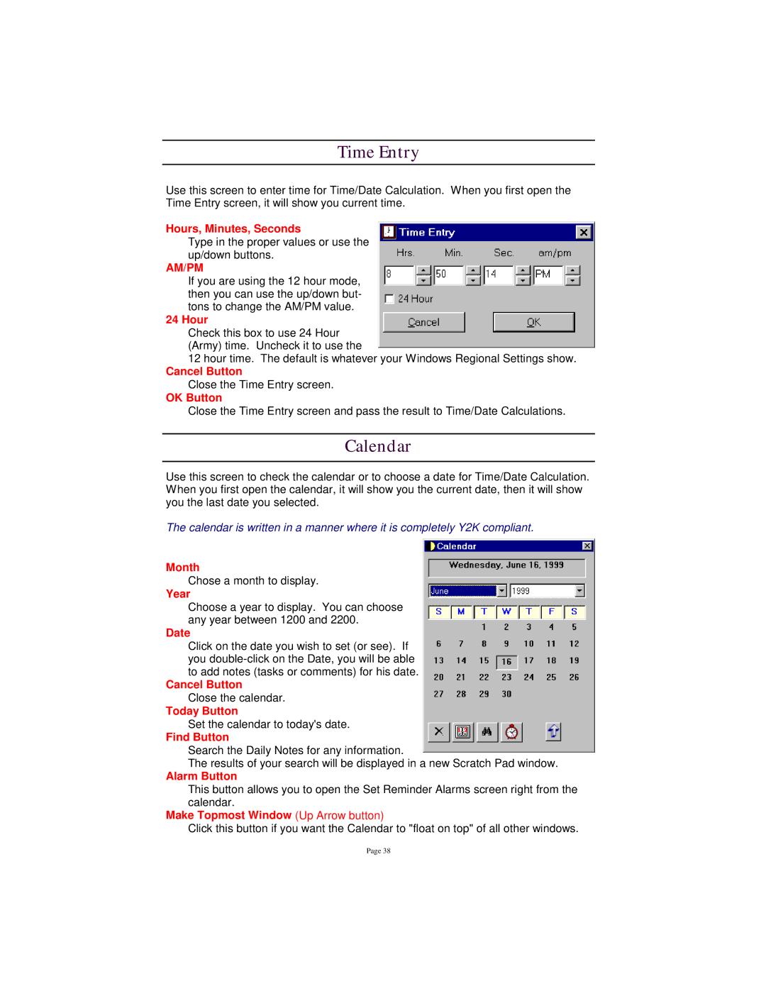 Tangent 2.2 manual Time Entry, Calendar 