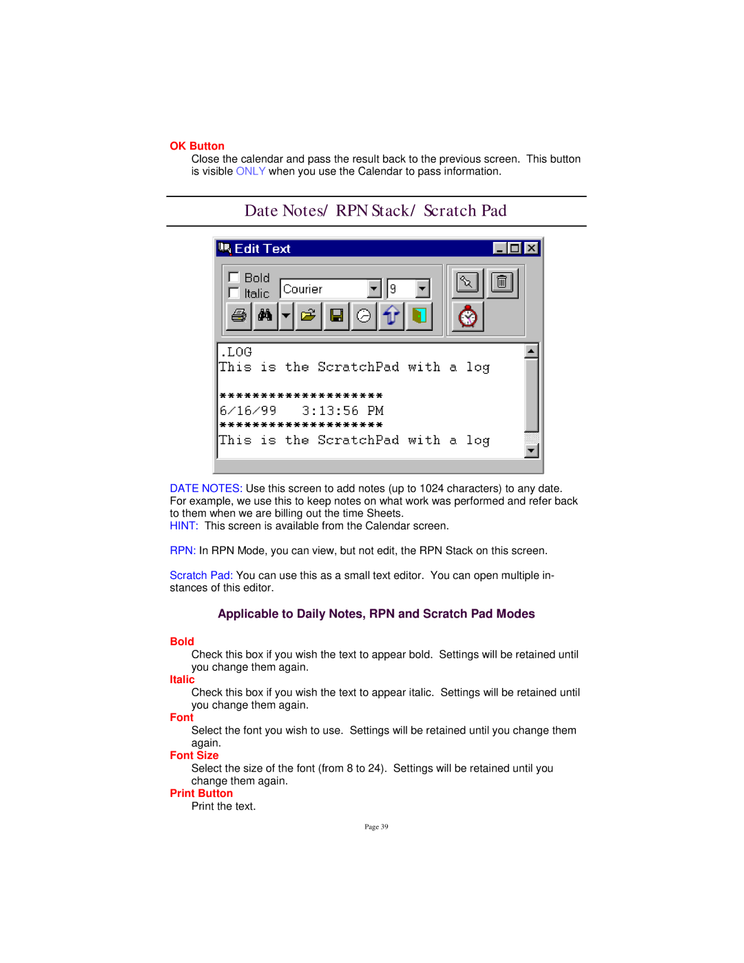 Tangent 2.2 manual Date Notes/ RPN Stack/ Scratch Pad 