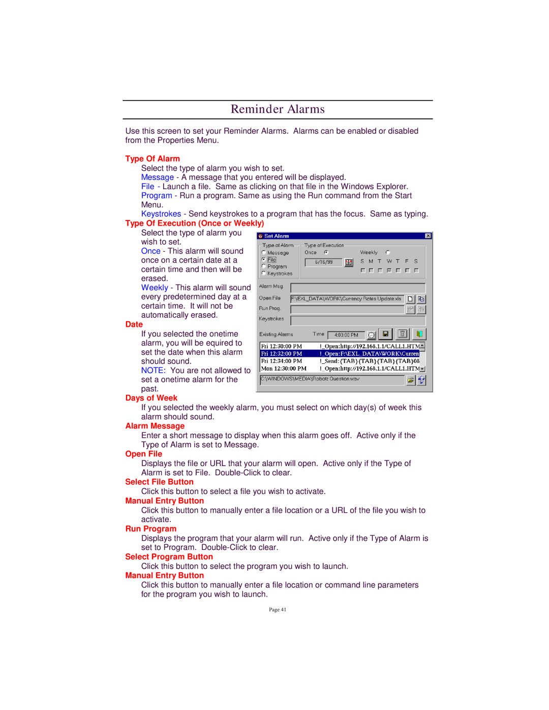 Tangent 2.2 manual Reminder Alarms 