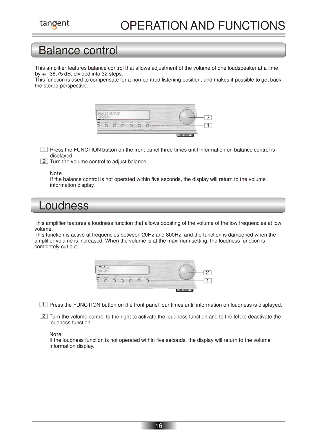 Tangent AMP-50 operation manual Balance control, Loudness 