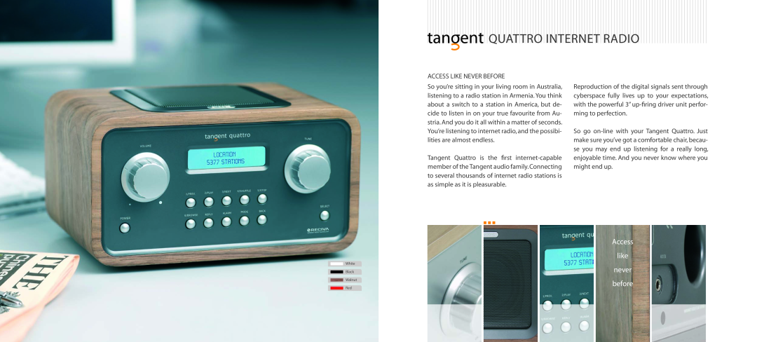 Tangent Audio FM/AM Radio Clock manual Quattro Internet Radio, Access like never before, a superior sounding radio 