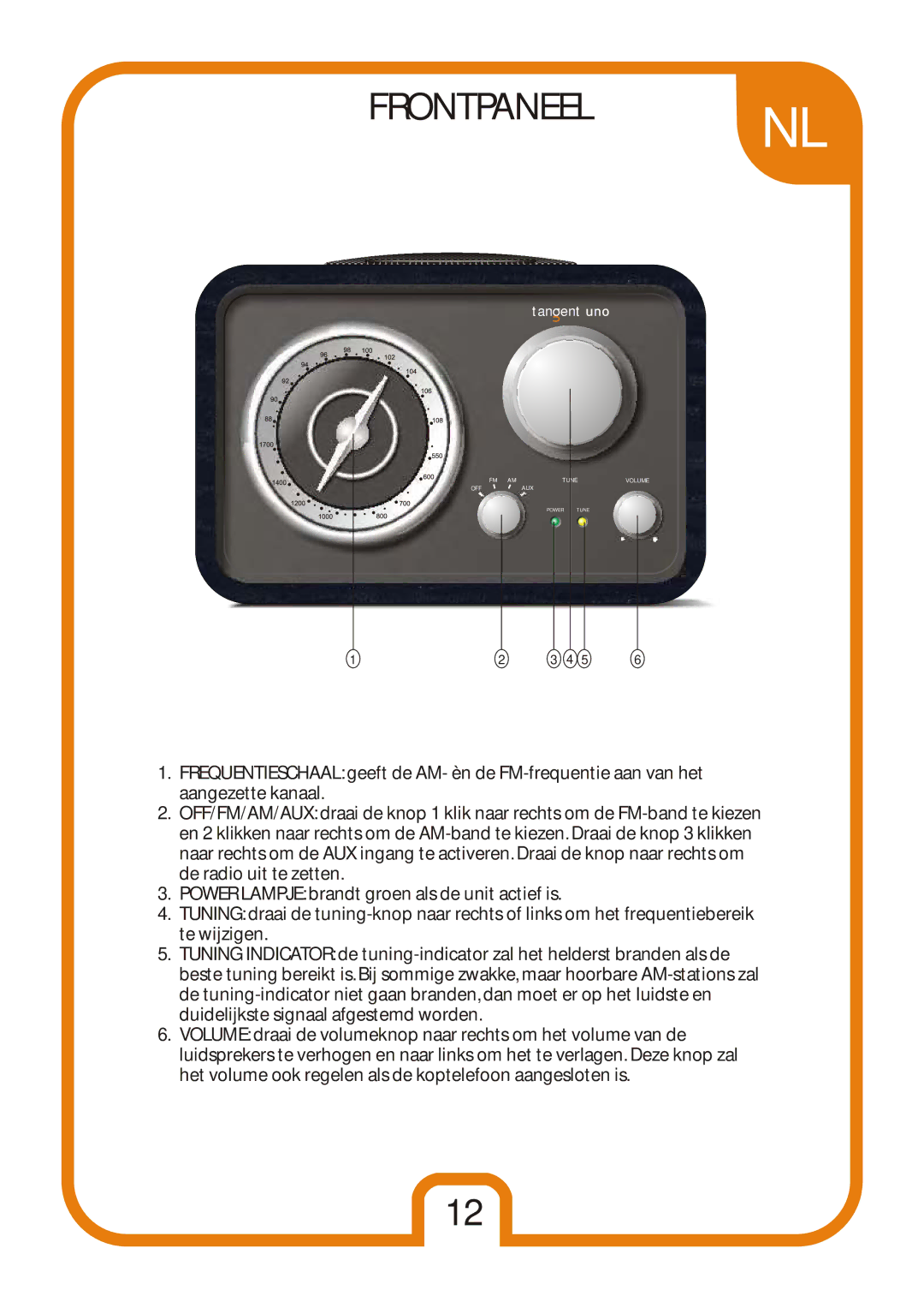 Tangent Audio Uno Table Radio user manual Frontpaneel 