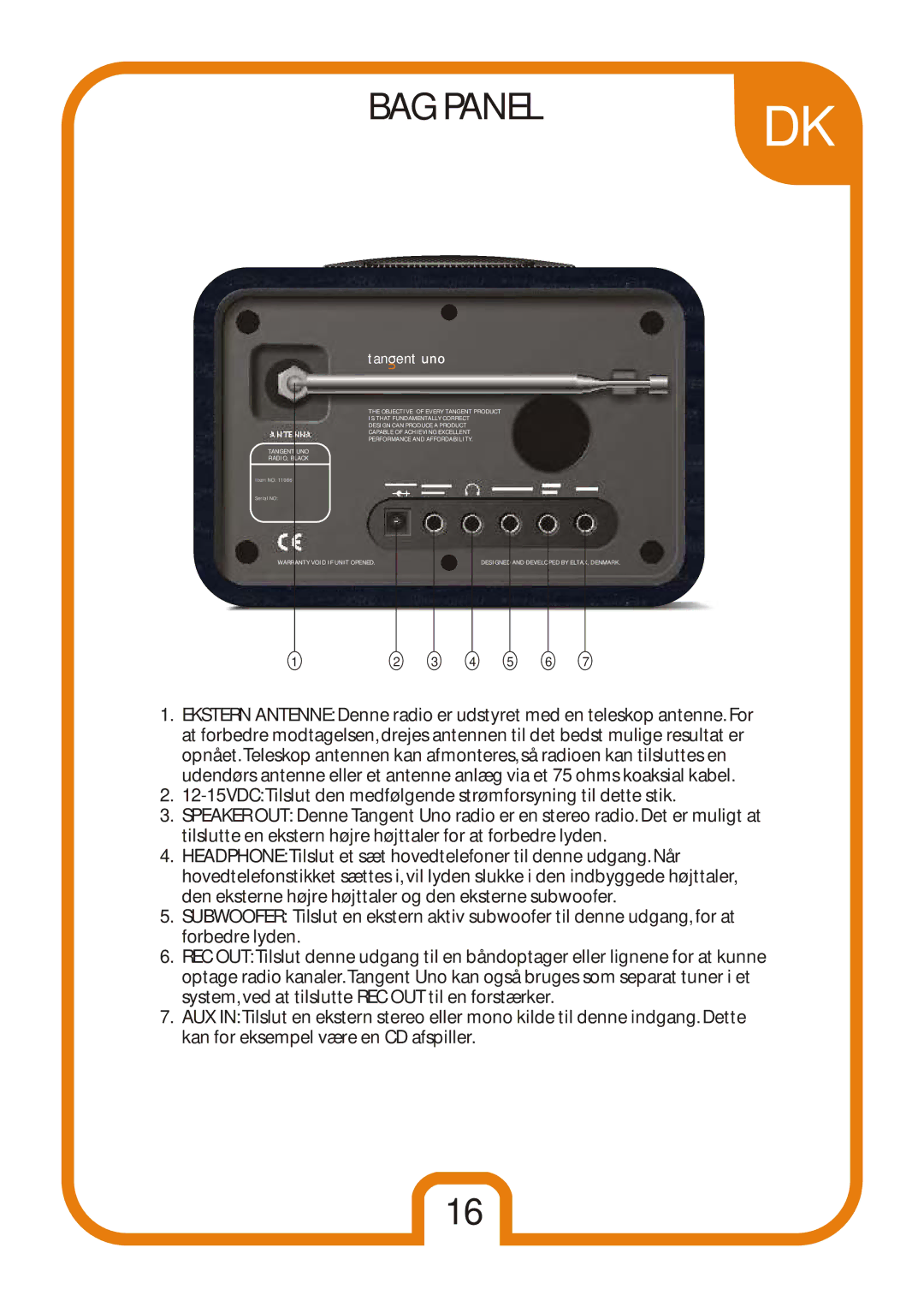 Tangent Audio Uno Table Radio user manual BAG Panel 