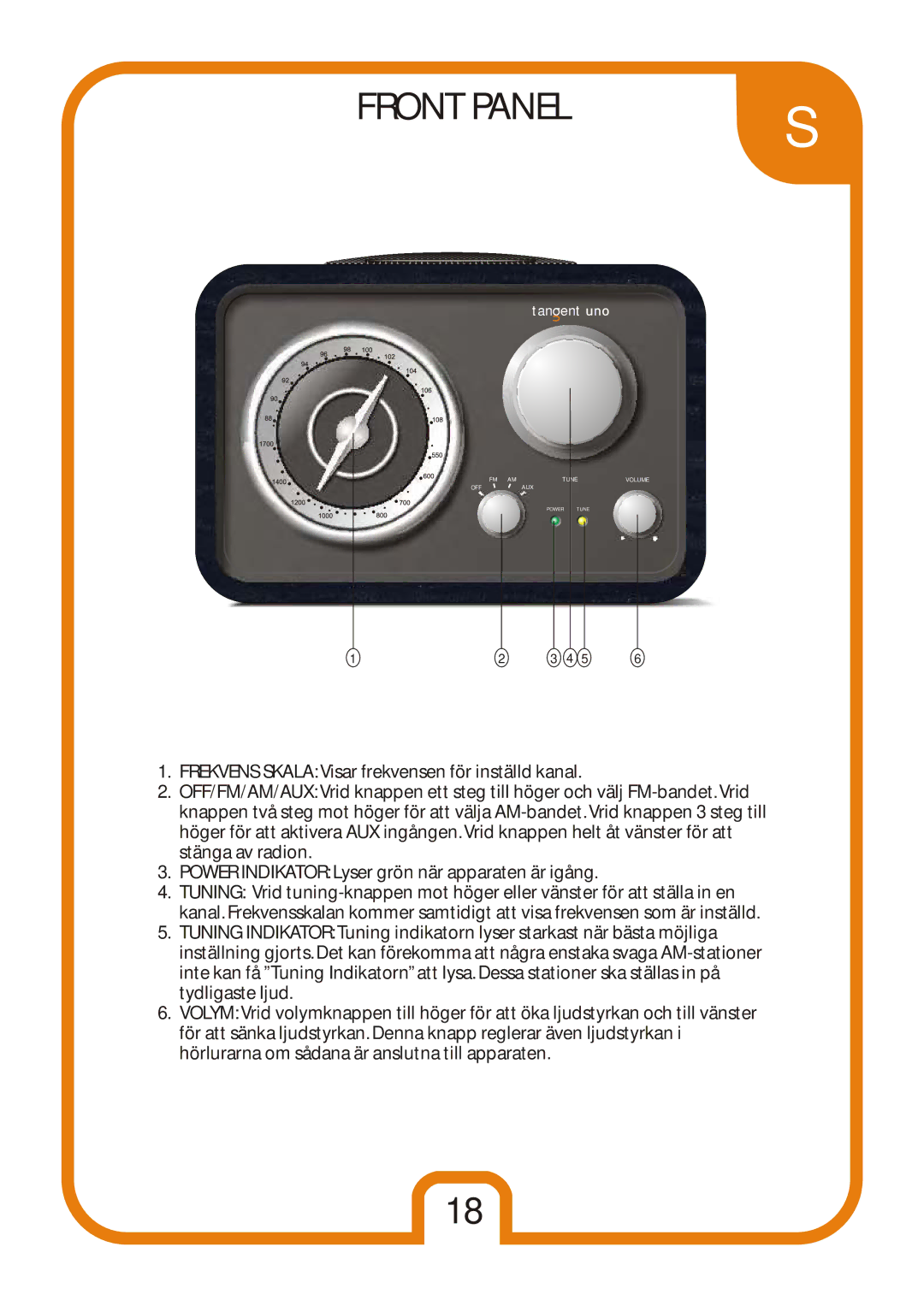 Tangent Audio Uno Table Radio user manual Front Panel 