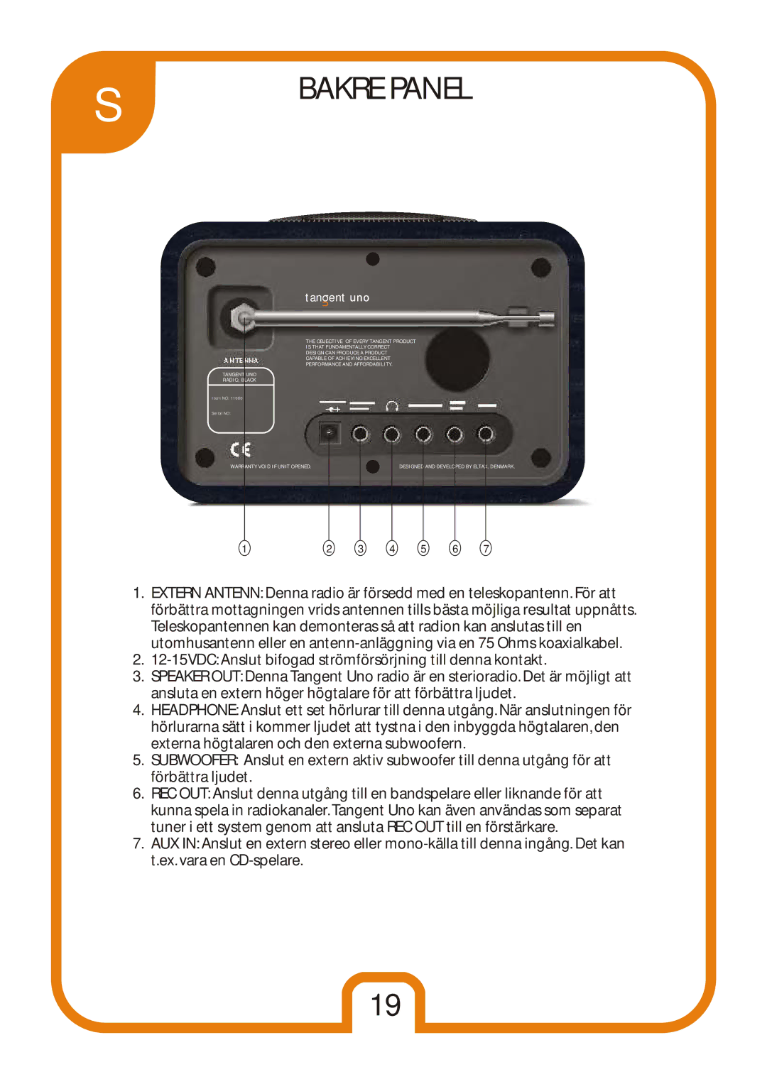 Tangent Audio Uno Table Radio user manual Bakre Panel 