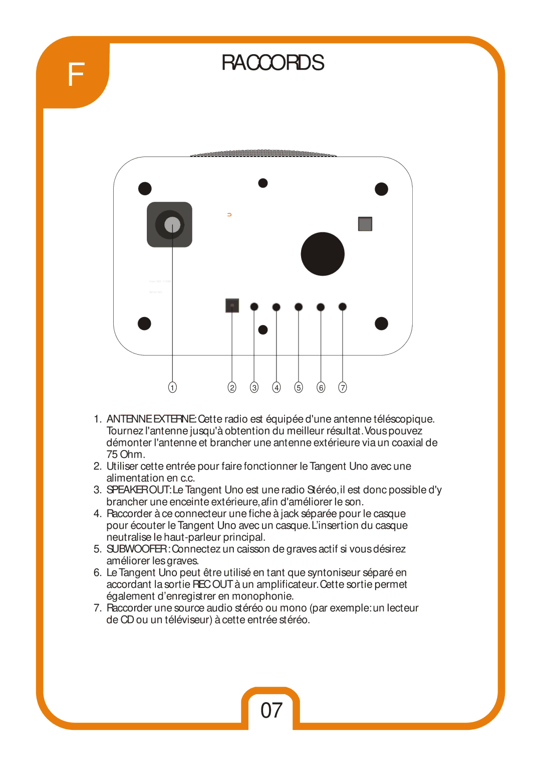 Tangent Audio Uno Table Radio user manual Raccords 