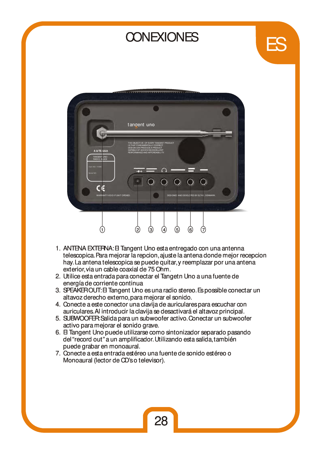 Tangent Audio Uno Table Radio user manual Conexiones 