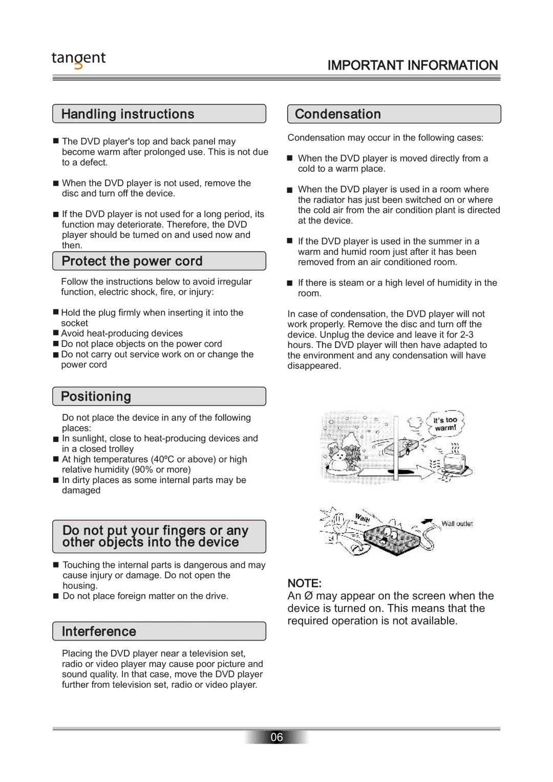 Tangent D-101 manual Important Information 