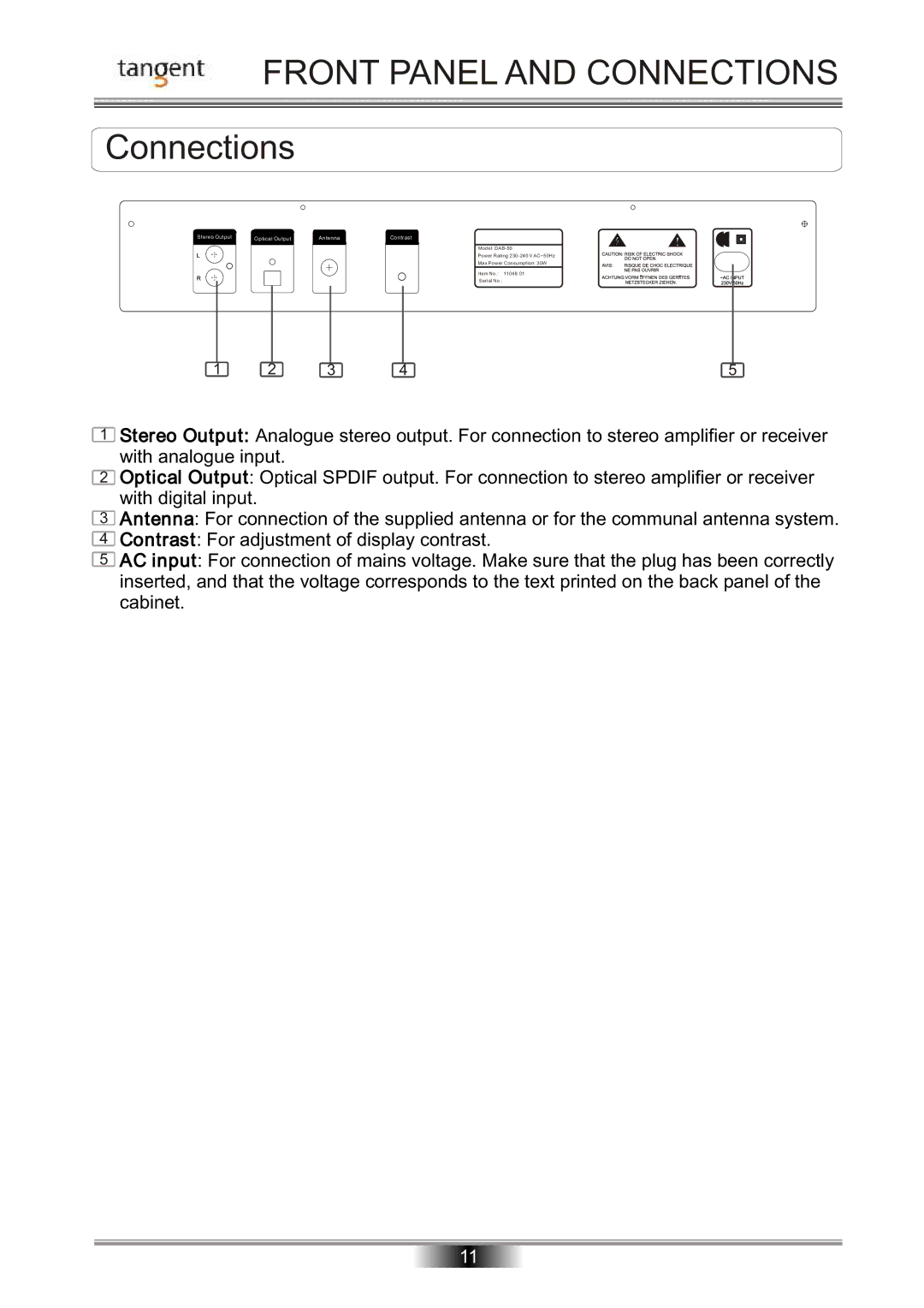 Tangent DAB-50 operation manual Connections 