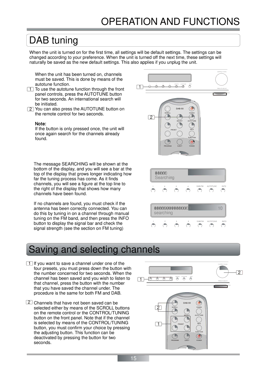 Tangent DAB-50 operation manual Operation and Functions, DAB tuning 