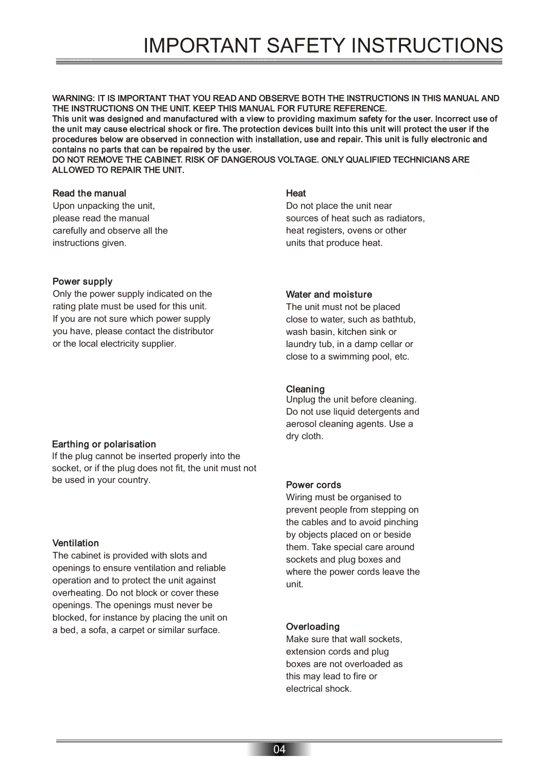 Tangent DAB-50 operation manual Important Safety Instructions, Read the manual 