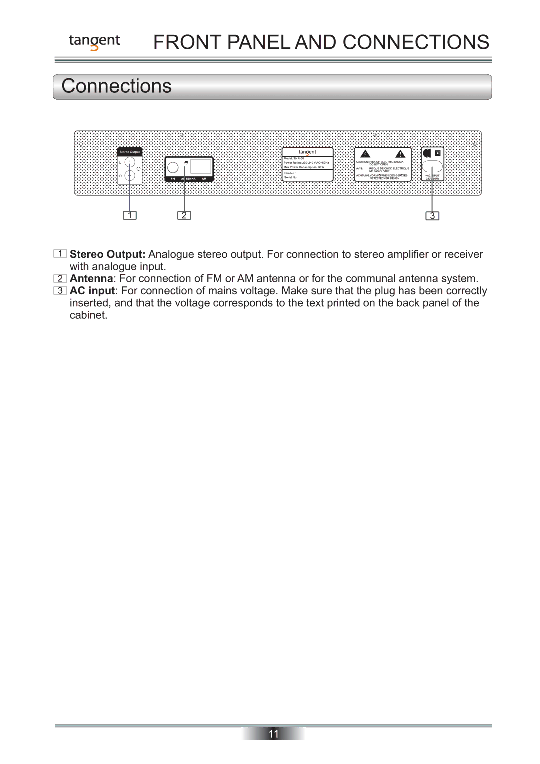 Tangent TNR-50 instruction manual Connections 