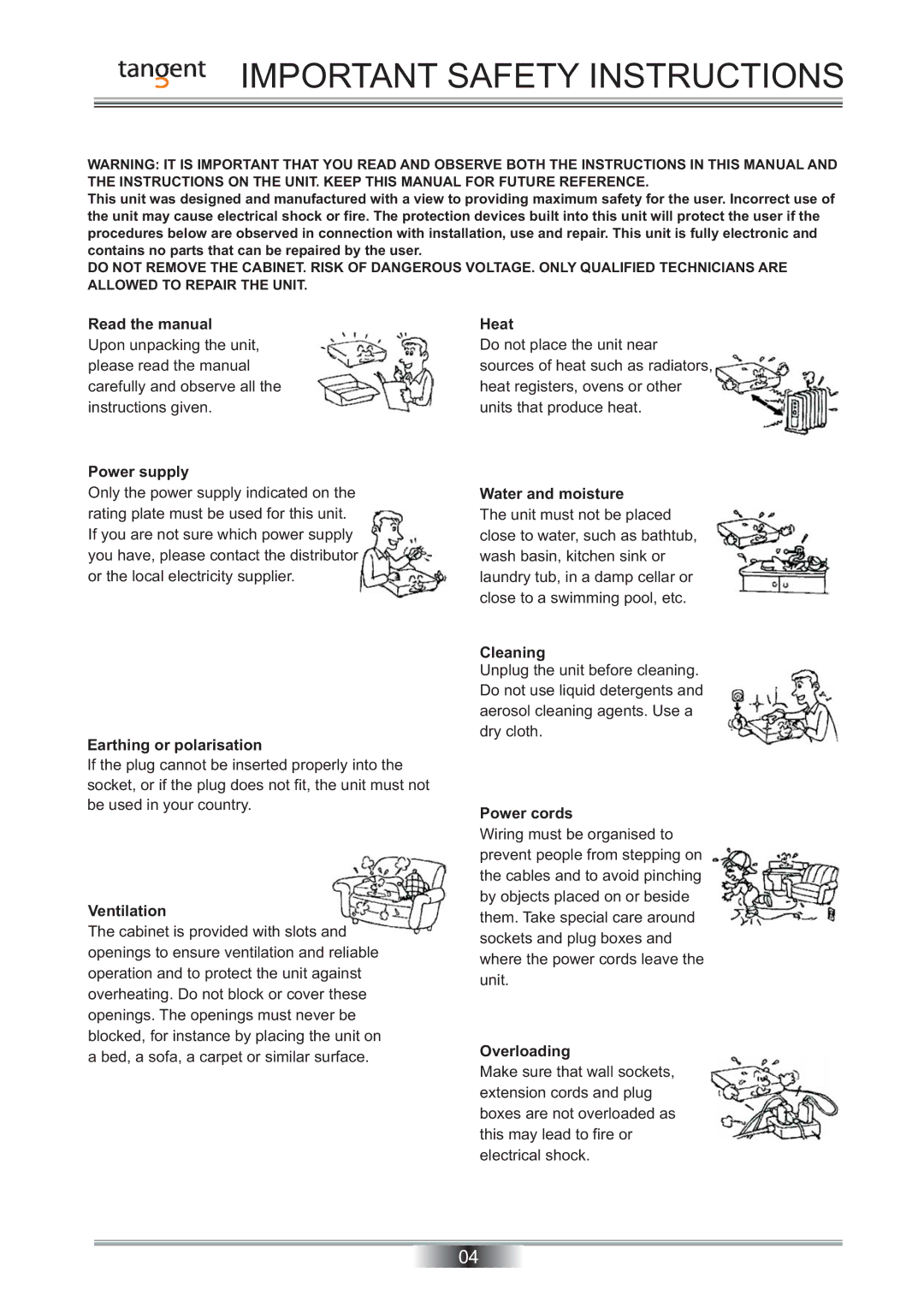 Tangent TNR-50 instruction manual Important Safety Instructions, Read the manual 