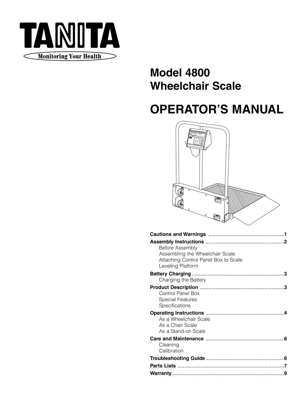 Tanita 4800 specifications OPERATOR’S Manual 