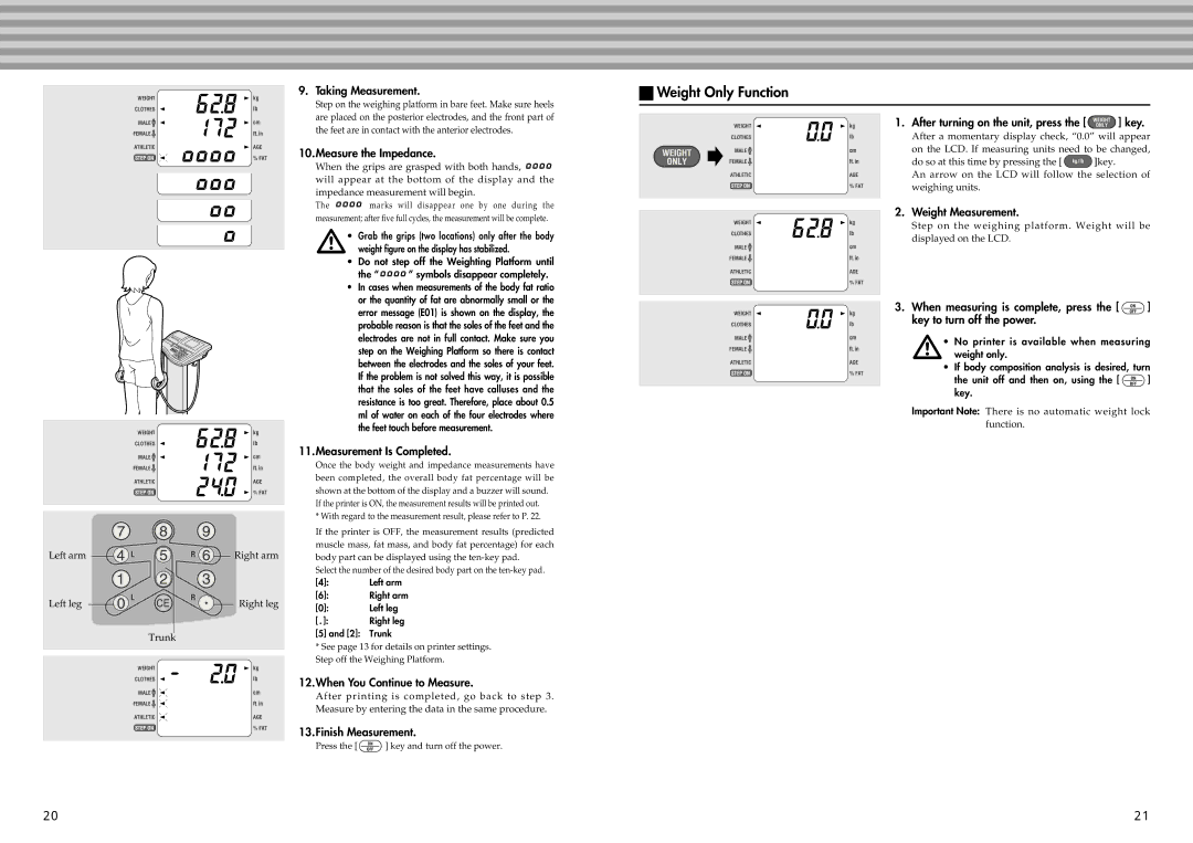 Tanita BC-41 instruction manual Weight Only Function 