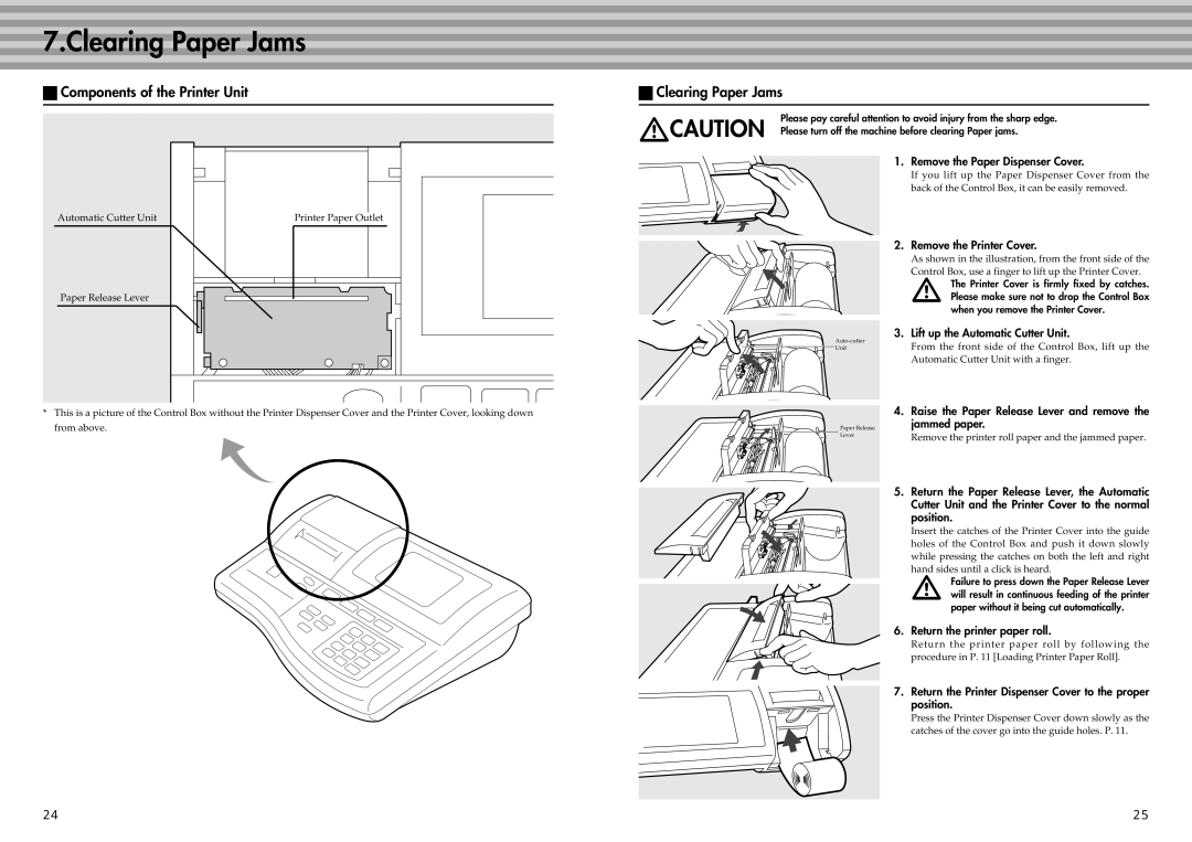 Tanita BC-41 instruction manual Components of the Printer Unit Clearing Paper Jams 