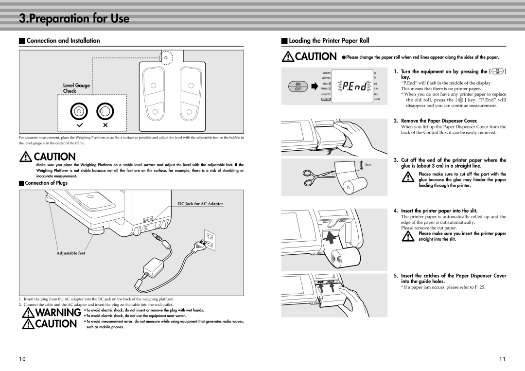 Tanita BC-41 instruction manual Preparation for Use, Connection and Installation Loading the Printer Paper Roll 