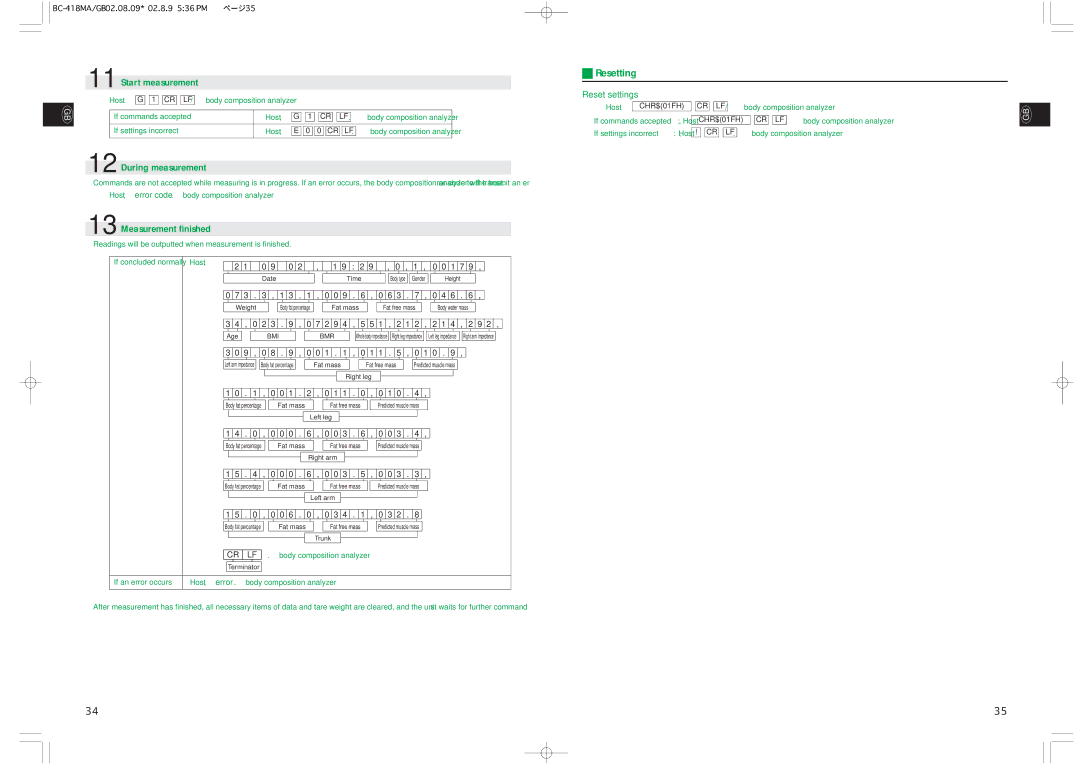 Tanita BC-418MA instruction manual Resetting, During measurement, Measurement finished 