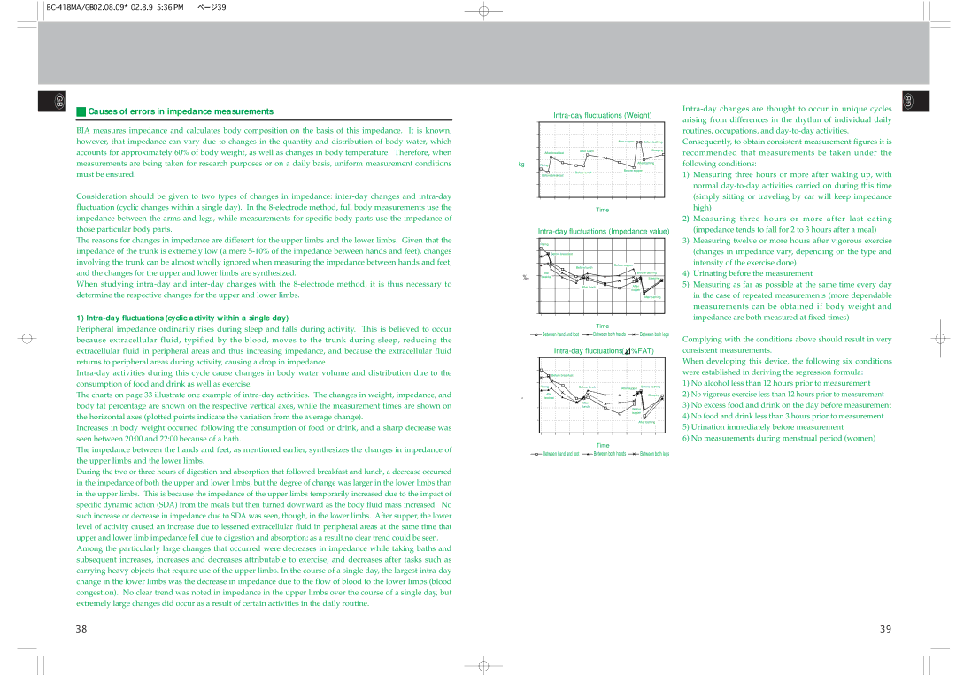 Tanita BC-418MA Causes of errors in impedance measurements, Intra-day fluctuations cyclic activity within a single day 