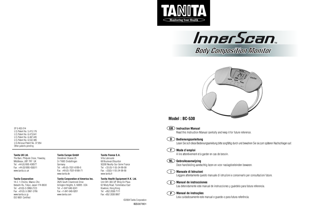 Tanita instruction manual Model BC-530 