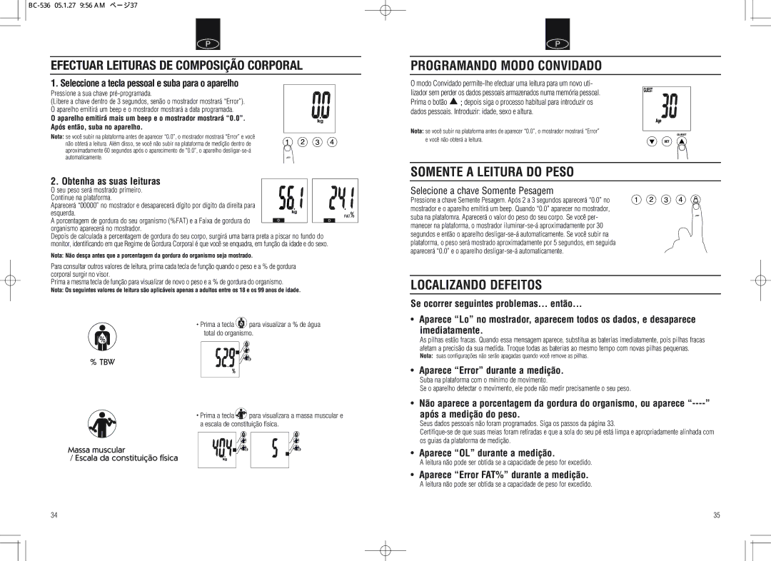 Tanita BC-536 Efectuar Leituras DE Composição Corporal, Programando Modo Convidado, Somente a Leitura do Peso 