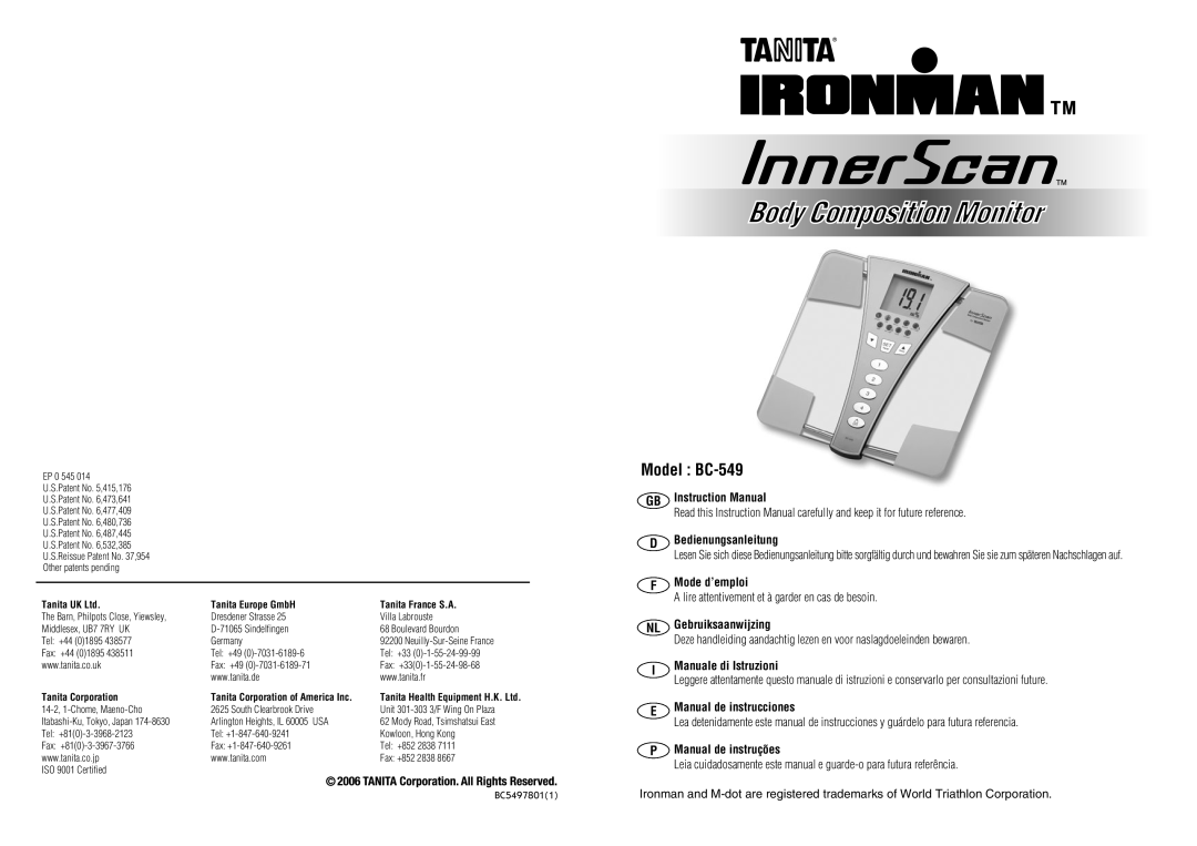 Tanita instruction manual Model BC-549, Lire attentivement et à garder en cas de besoin 