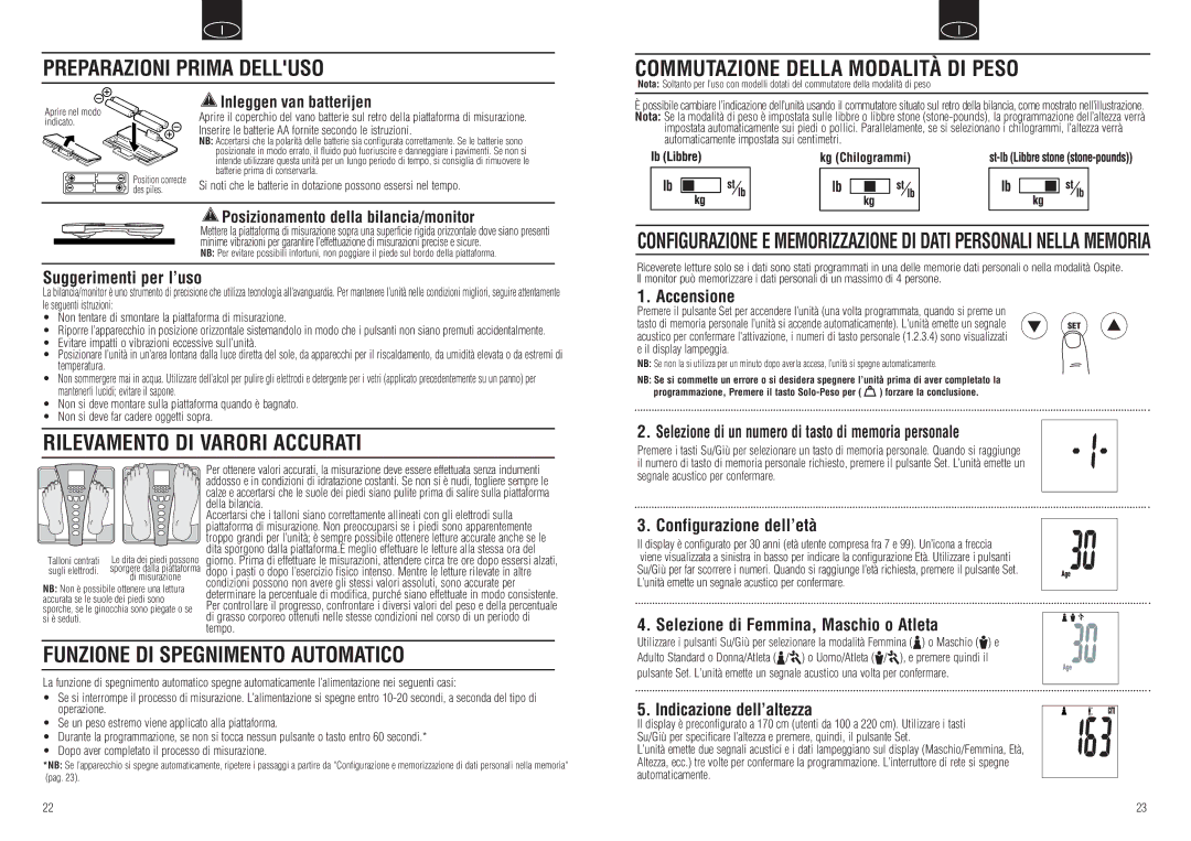 Tanita BC-549 instruction manual Rilevamento DI Varori Accurati, Funzione DI Spegnimento Automatico 