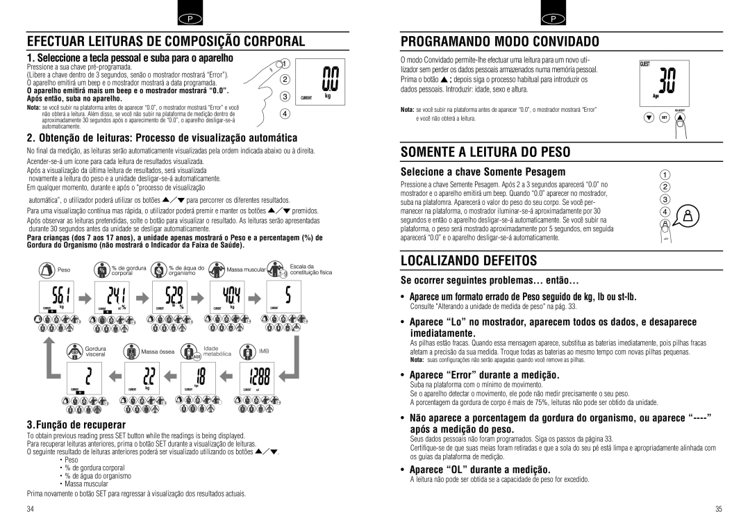 Tanita BC-549 Efectuar Leituras DE Composição Corporal, Programando Modo Convidado, Somente a Leitura do Peso 