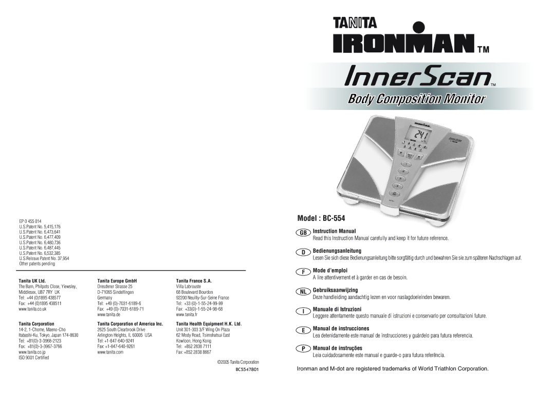 Tanita instruction manual Model BC-554, Lire attentivement et à garder en cas de besoin 