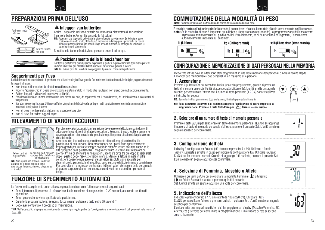 Tanita BC-554 instruction manual Rilevamento DI Varori Accurati, Funzione DI Spegnimento Automatico 