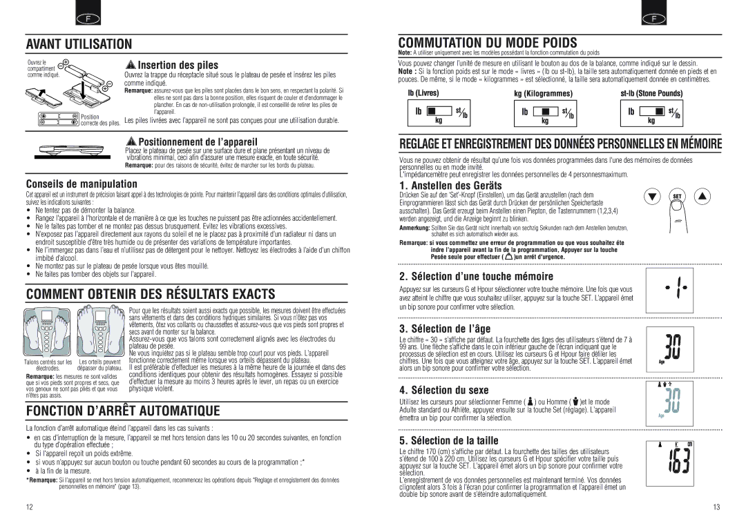 Tanita BC-554 instruction manual Avant Utilisation Commutation DU Mode Poids, Comment Obtenir DES Résultats Exacts 