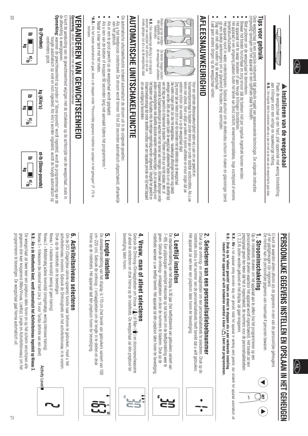 Tanita BC-557 instruction manual Afleesnauwkeurighid, Automatische Unitschakelfunctie, Veranderen VAN Gewichtseenheid 