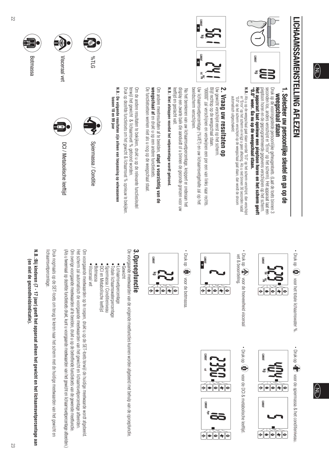 Tanita BC-557 instruction manual Lichaamssamenstelling Aflezen, Vraag uw resultaten op, Oproepfunctie, Visceraal vet 