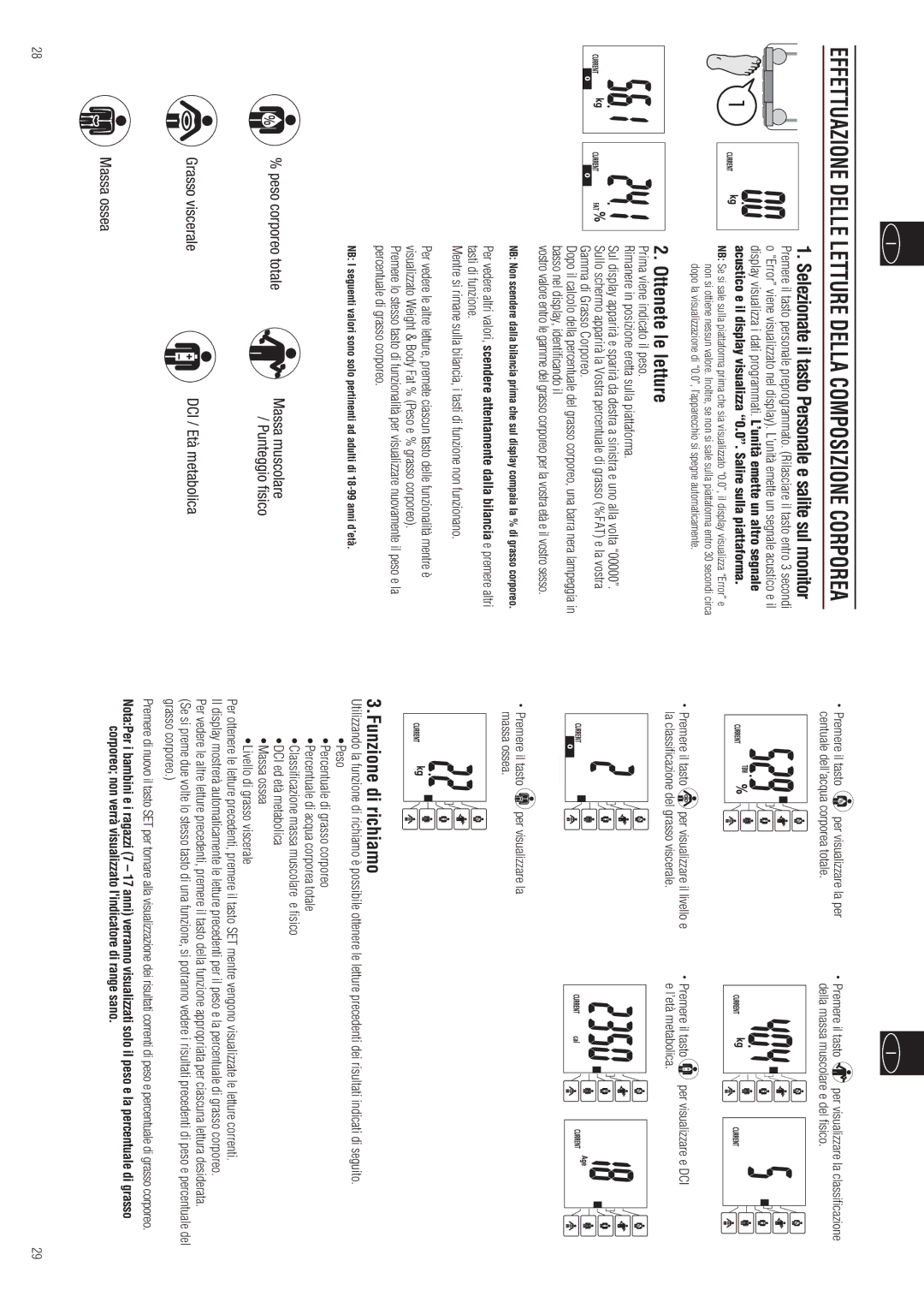 Tanita BC-557 Selezionate il tasto Personale e salite sul monitor, Ottenete le letture, Funzione di richiamo 