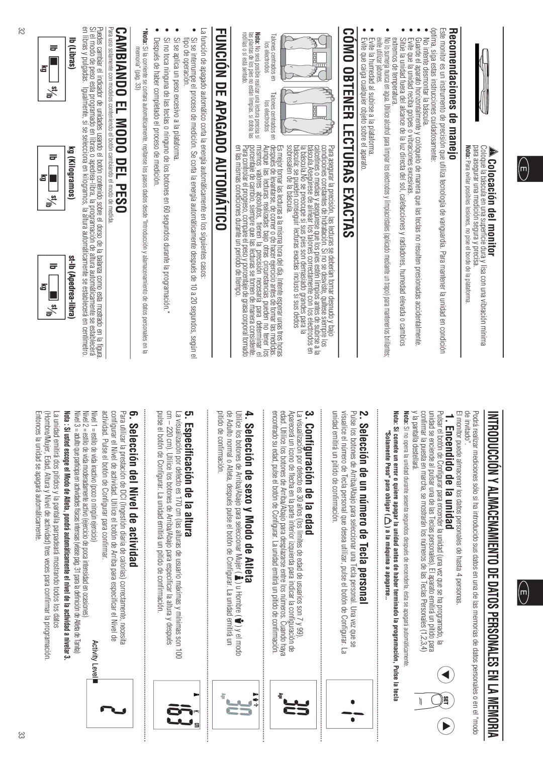 Tanita BC-557 instruction manual Cómo Obtener Lecturas Exactas, Función DE Apagado Automático, Cambiando EL Modo DEL Peso 