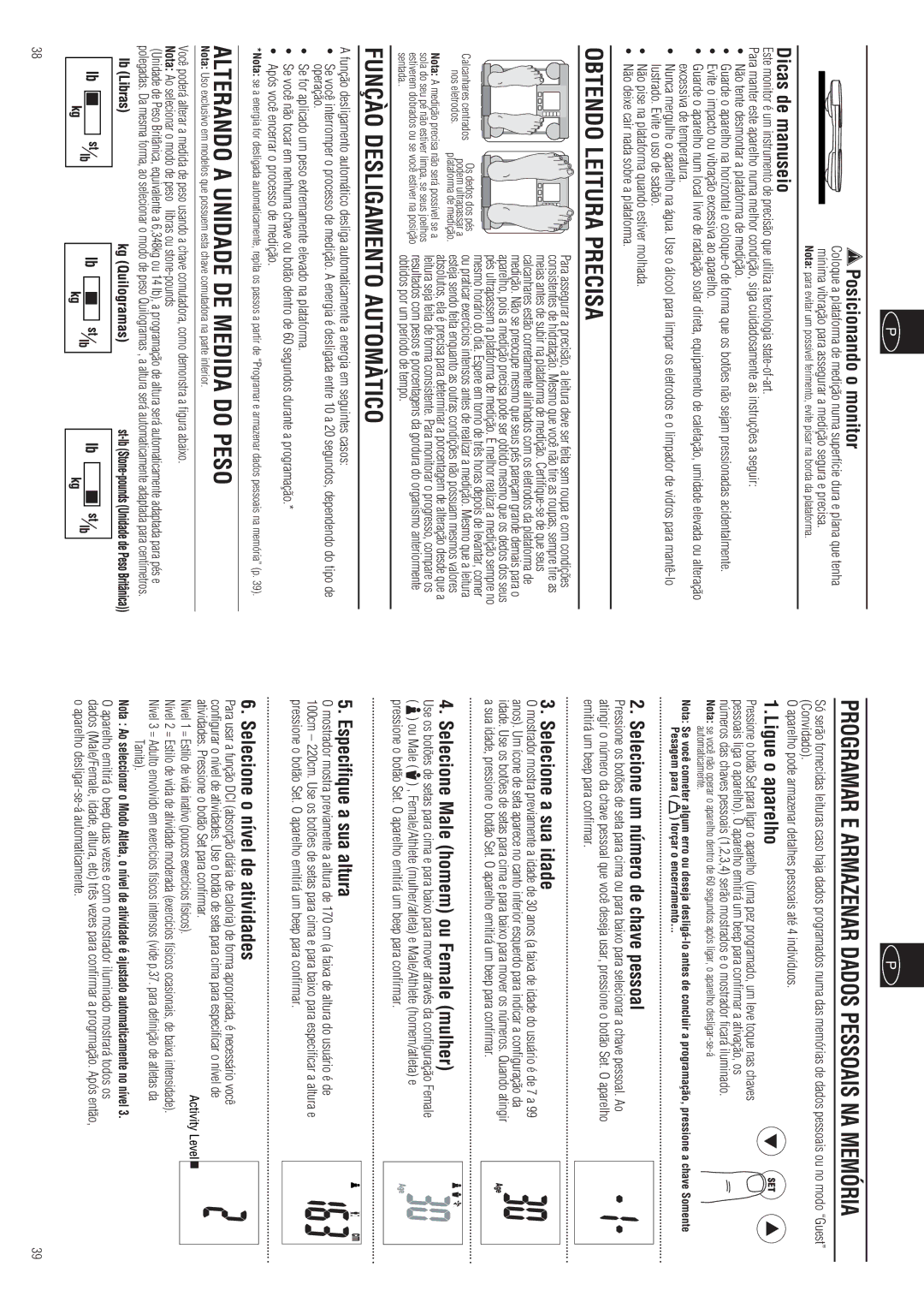 Tanita BC-557 Obtendo Leitura Precisa, Funçào Desligamento Automàtico, Alterando a Unidade DE Medida do Peso 