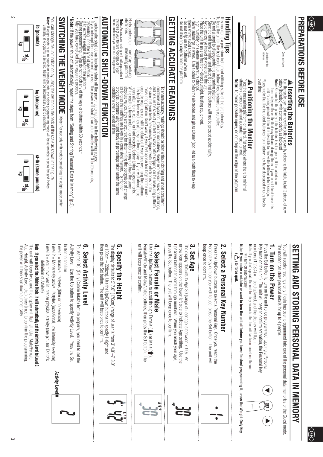 Tanita BC-557 instruction manual Preparations Before USE, Getting Accurate Readings, Automatic SHUT-DOWN Function 