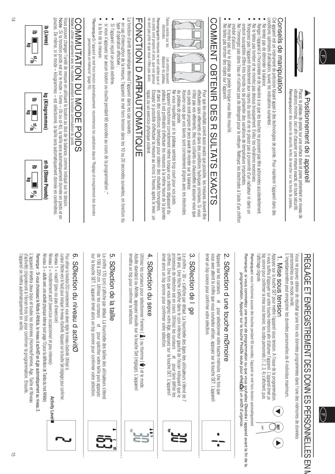 Tanita BC-557 instruction manual Comment Obtenir DES Résultats Exacts, Commutation DU Mode Poids 