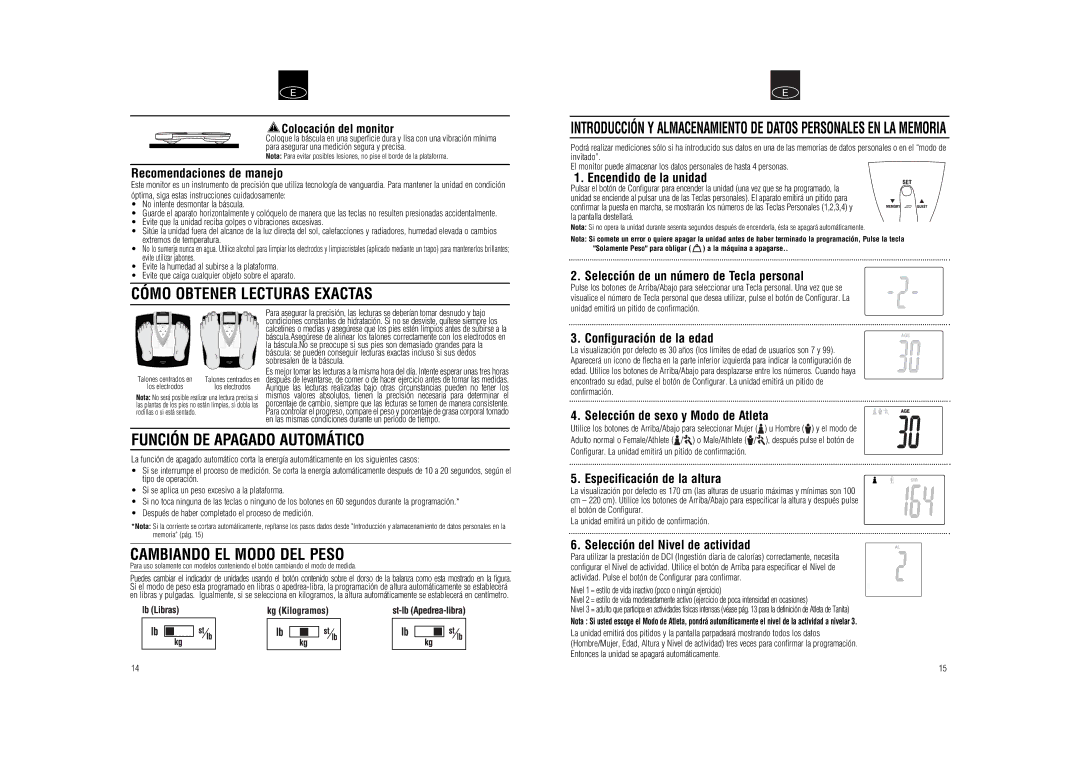 Tanita BC-573 instruction manual Cómo Obtener Lecturas Exactas, Función DE Apagado Automático, Cambiando EL Modo DEL Peso 