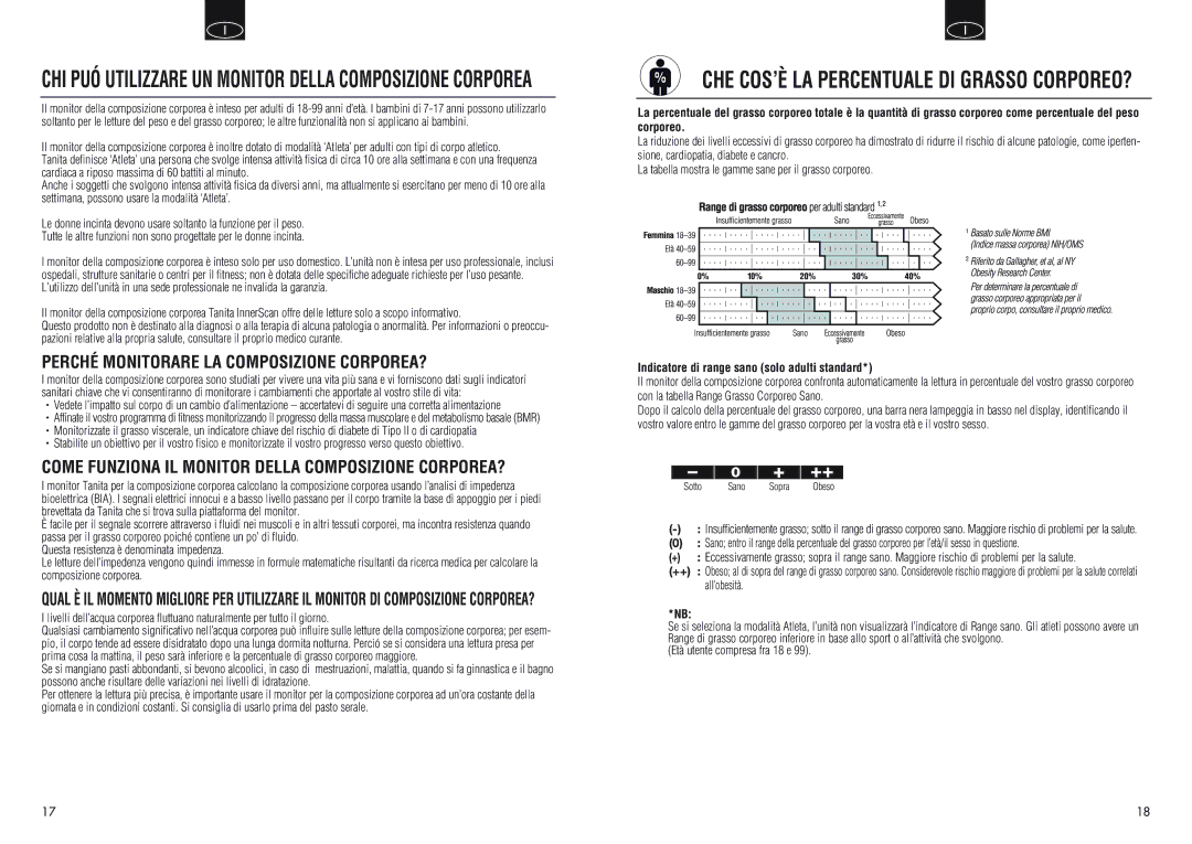 Tanita BC550 manual CHE COS’È LA Percentuale DI Grasso CORPOREO?, CHI PUÓ Utilizzare UN Monitor Della Composizione Corporea 