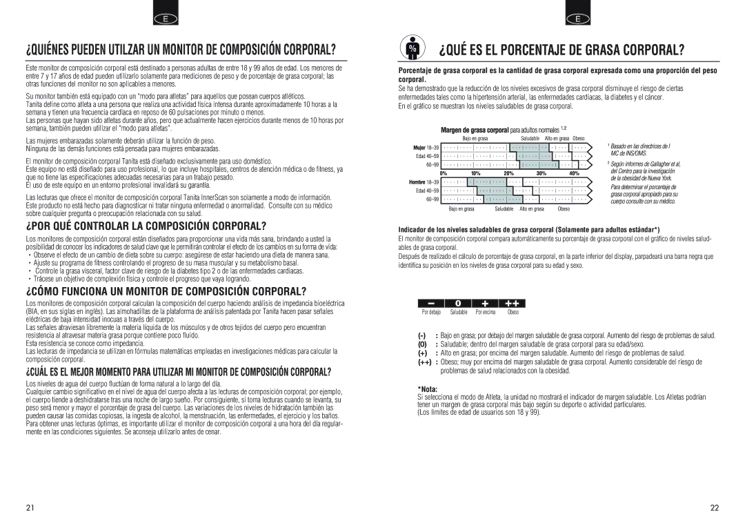 Tanita BC550 manual ¿POR QUÉ Controlar LA Composición CORPORAL?, ¿CÓMO Funciona UN Monitor DE Composición CORPORAL?, Nota 