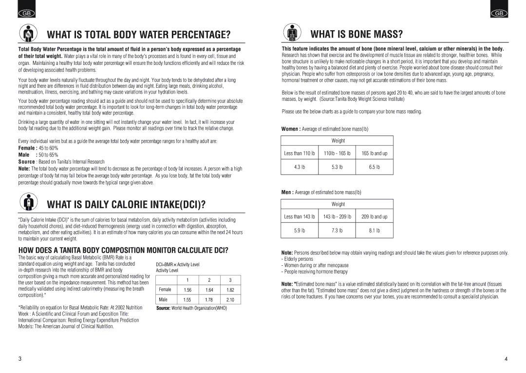 Tanita BC550 manual What is Total Body Water PERCENTAGE?, What is Daily Calorie INTAKEDCI?, What is Bone MASS? 