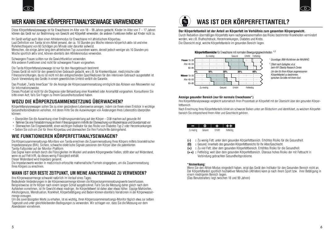 Tanita BC550 manual Was Ist Der Körperfettanteil?, WER Kann Eine Körperfettanalysewaage VARWENDEN? 