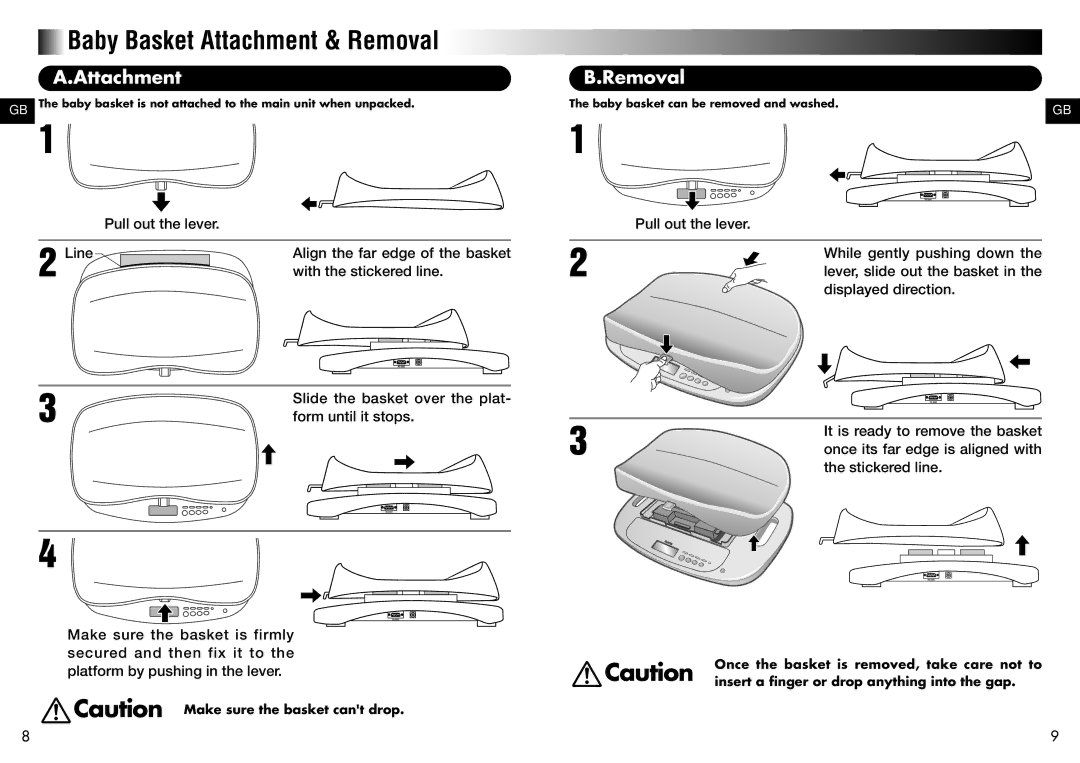 Tanita BD-815U instruction manual Baby Basket Attachment & Removal 