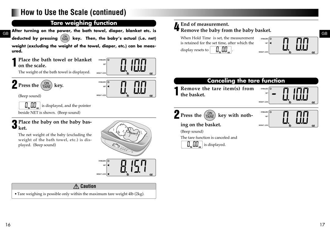 Tanita BD-815U instruction manual Tare weighing function, Canceling the tare function 