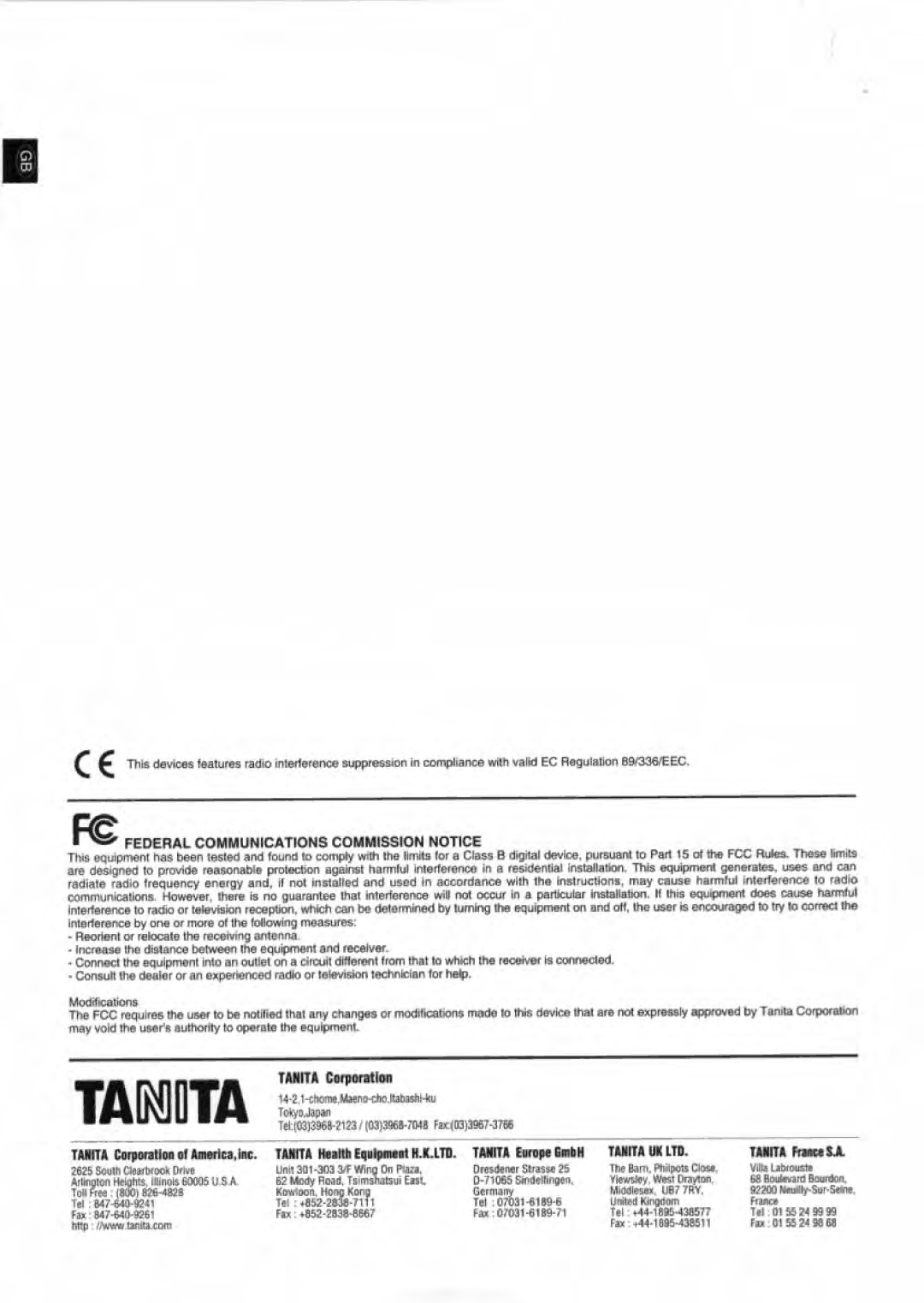 Tanita BF-350 manual 